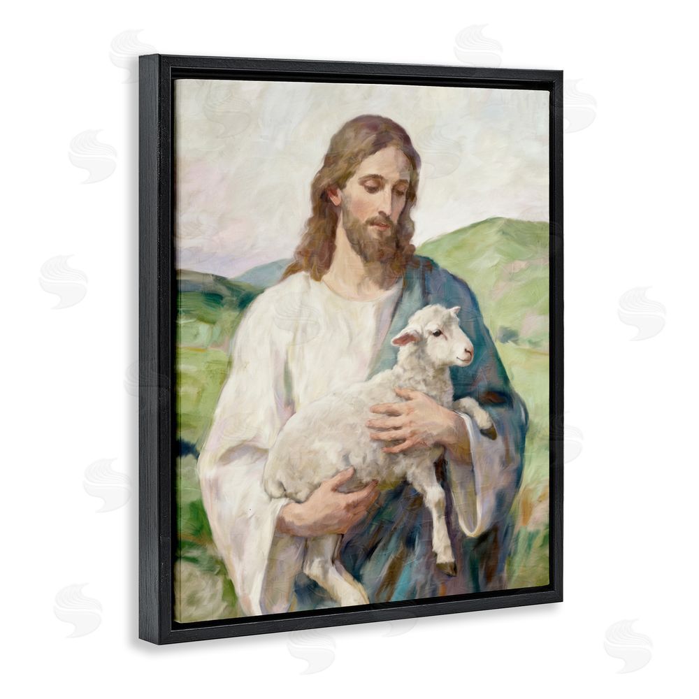 Kim Allen Little Lamb & Spiritual Figure Black Floating Framed Canvas Wall Art