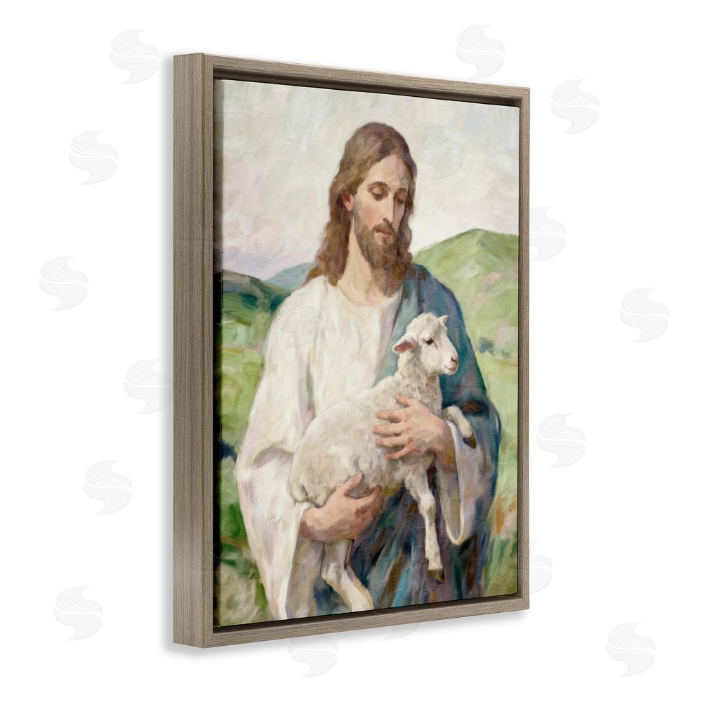 Kim Allen Little Lamb & Spiritual Figure Brown Floating Framed Canvas Wall Art