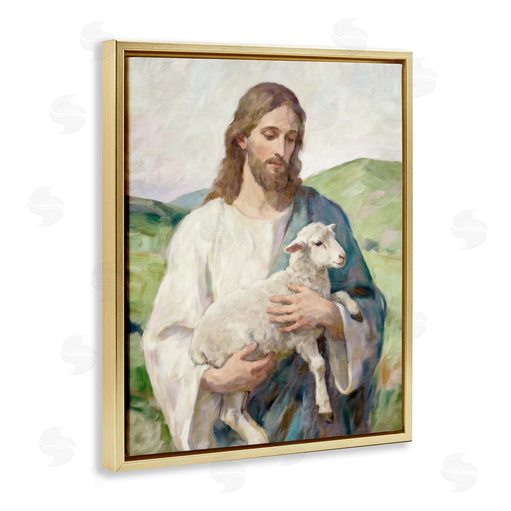 Kim Allen Little Lamb & Spiritual Figure Gold Floating Framed Canvas Wall Art