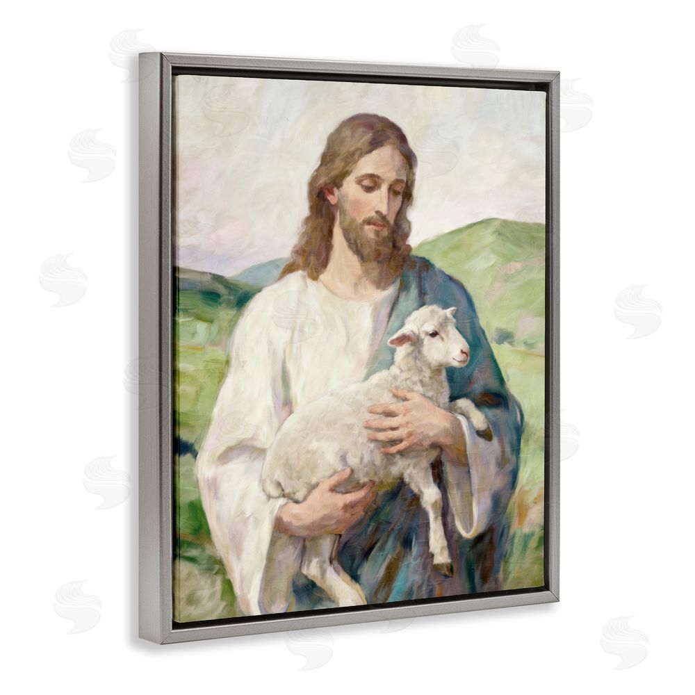 Kim Allen Little Lamb & Spiritual Figure Gray Floating Framed Canvas Wall Art
