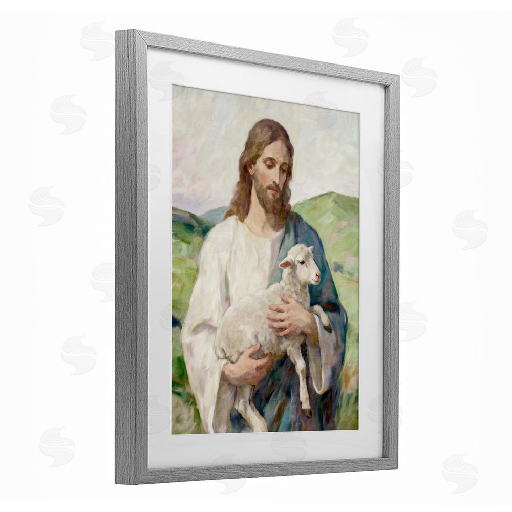 Kim Allen Little Lamb & Spiritual Figure Gray Framed Print Under Glass Wall Art