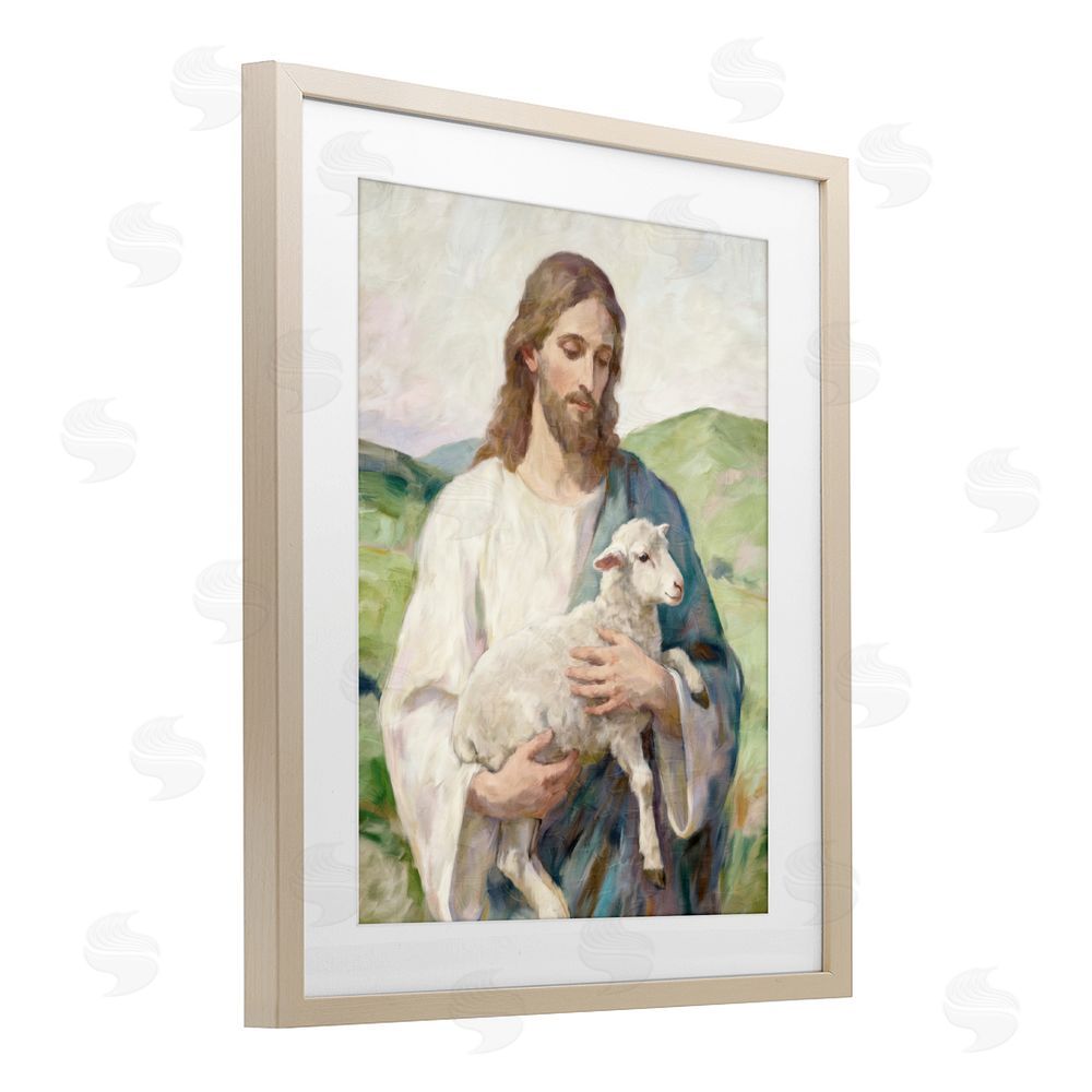Kim Allen Little Lamb & Spiritual Figure Brown Framed Print Under Glass Wall Art