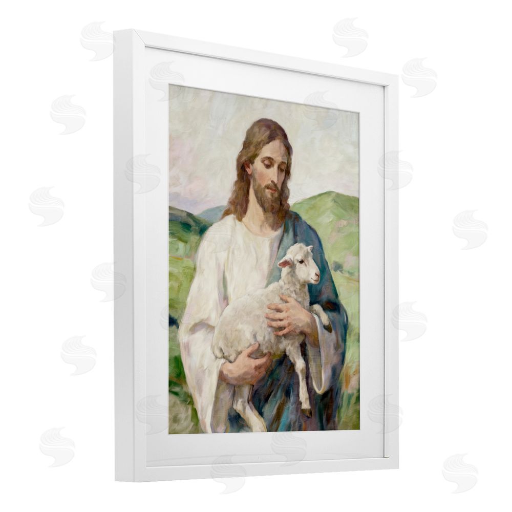 Kim Allen Little Lamb & Spiritual Figure White Framed Print Under Glass Wall Art