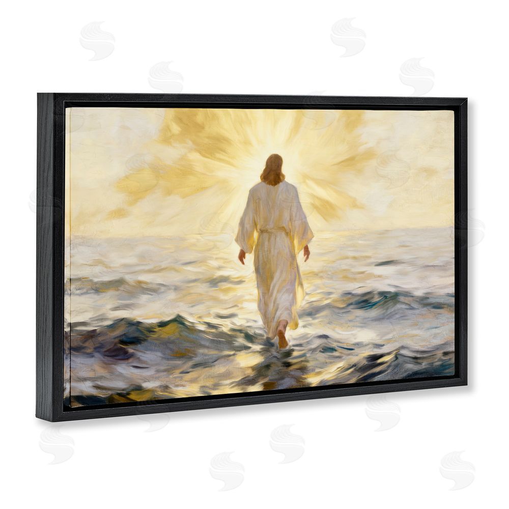 Kim Allen Golden Walk Spiritual Figure Black Floating Framed Canvas Wall Art