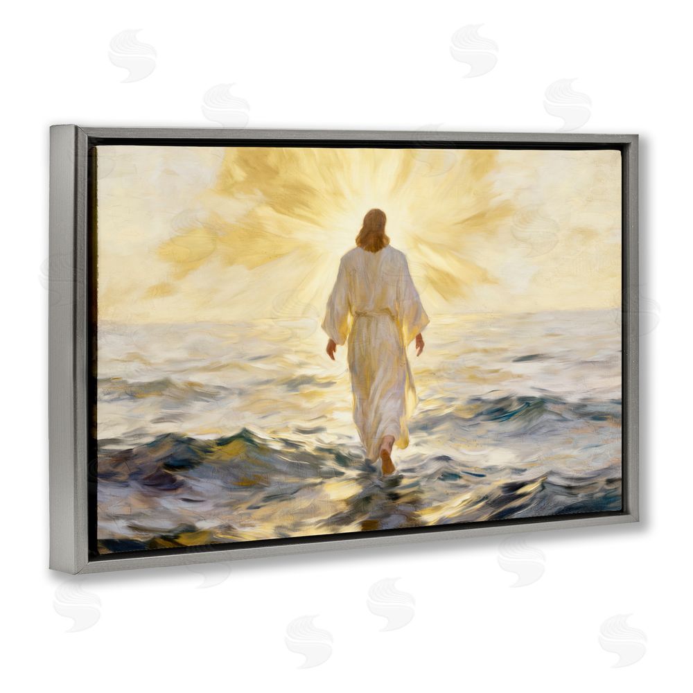Kim Allen Golden Walk Spiritual Figure Gray Floating Framed Canvas Wall Art