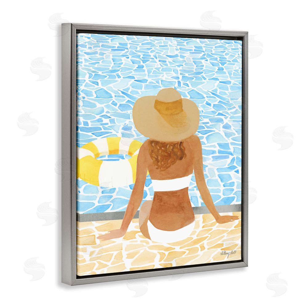 Hillary Holt Summer Poolside Chill Gray Floating Framed Canvas Wall Art Print