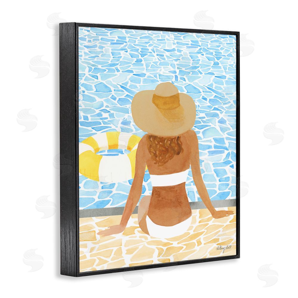 Hillary Holt Summer Poolside Chill Black Framed Giclee Wall Art Print