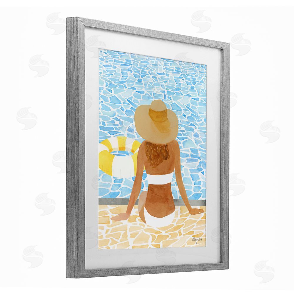 Hillary Holt Summer Poolside Chill Gray Framed Print Under Glass with White Mat Wall Art