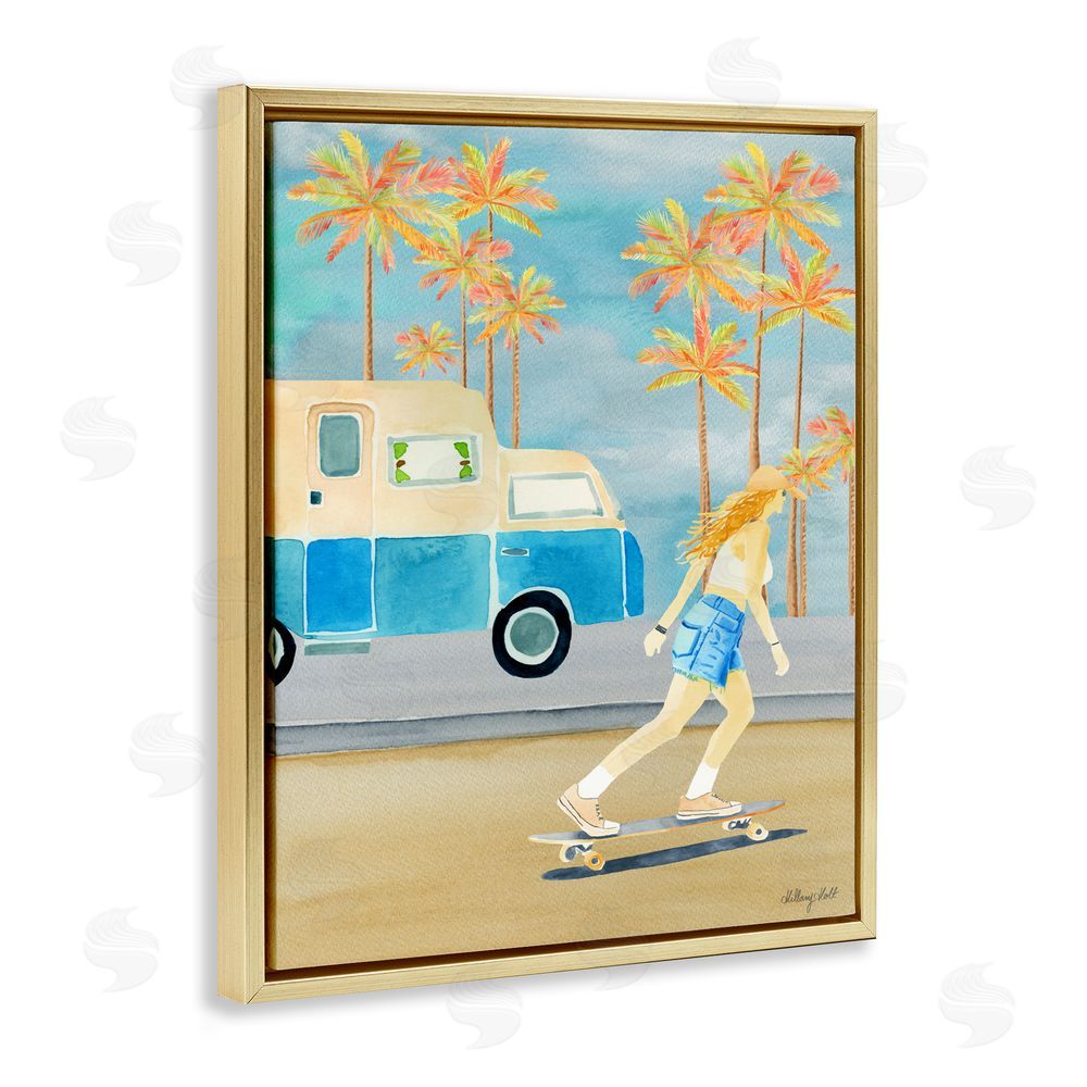 Hillary Holt Santa Monica Road Trip Gold Floating Framed Canvas Wall Art Print