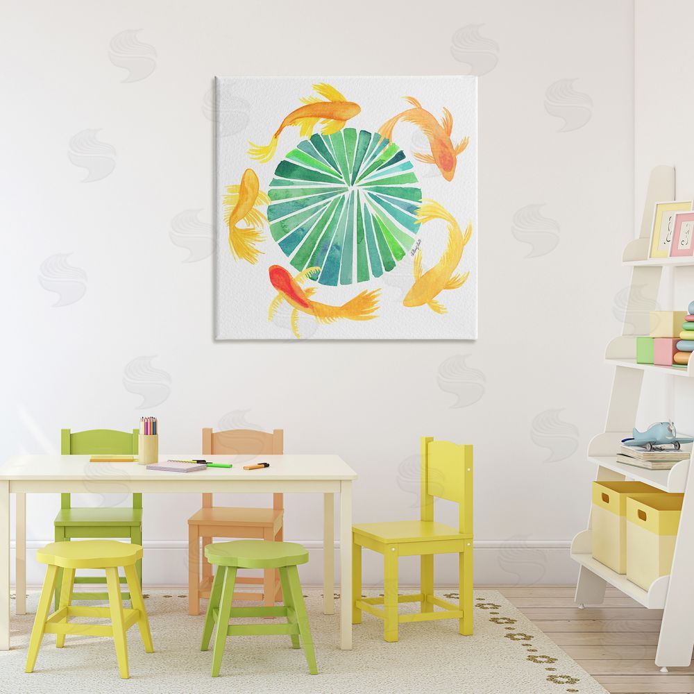Hillary Holt Lotus Garden Orbital Fish Stretched Canvas Wall Art in Room
