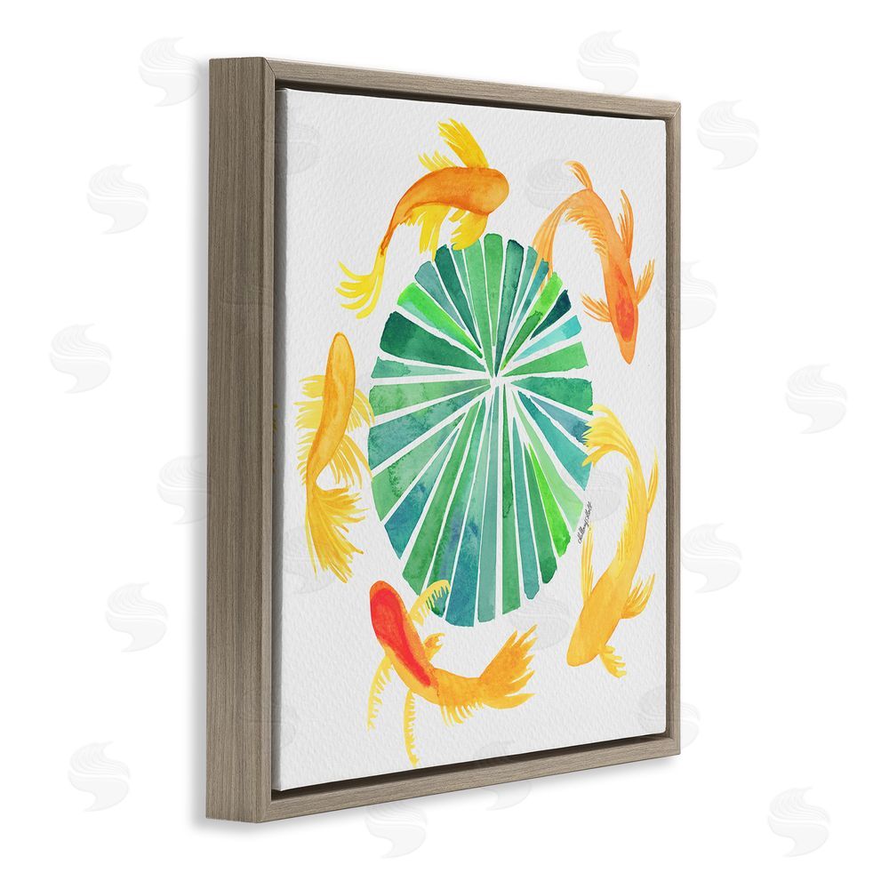 Hillary Holt Lotus Garden Orbital Fish Brown Floating Framed Canvas Wall Art
