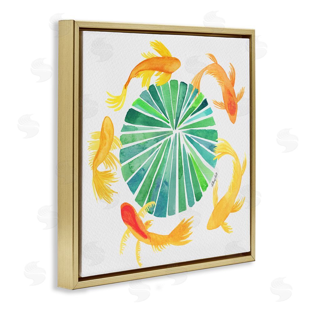 Hillary Holt Lotus Garden Orbital Fish Gold Floating Framed Canvas Wall Art