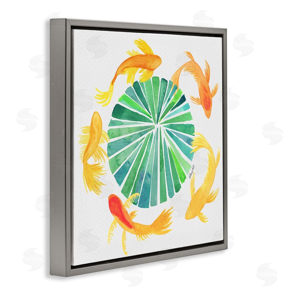Hillary Holt Lotus Garden Orbital Fish Gray Floating Framed Canvas Wall Art