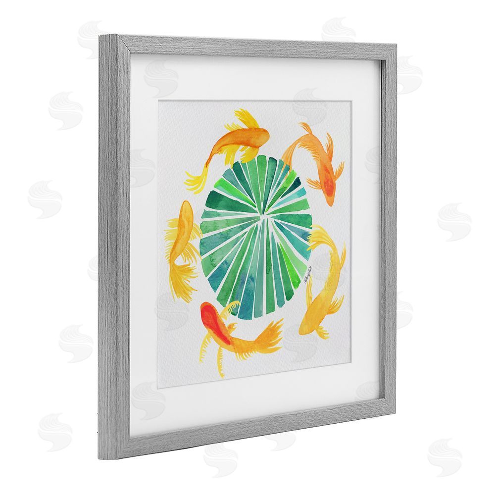 Hillary Holt Lotus Garden Orbital Fish Gray Framed Print Under Glass Wall Art