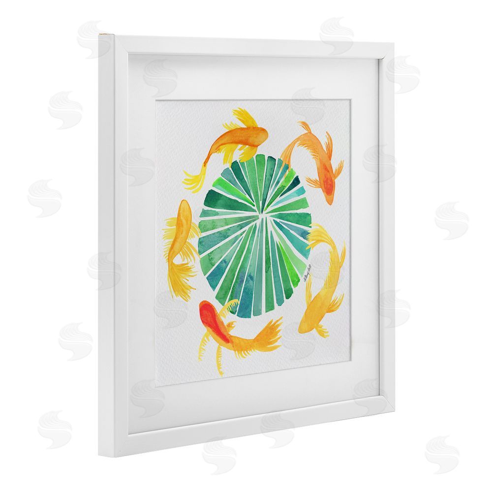 Hillary Holt Lotus Garden Orbital Fish White Framed Print Under Glass Wall Art