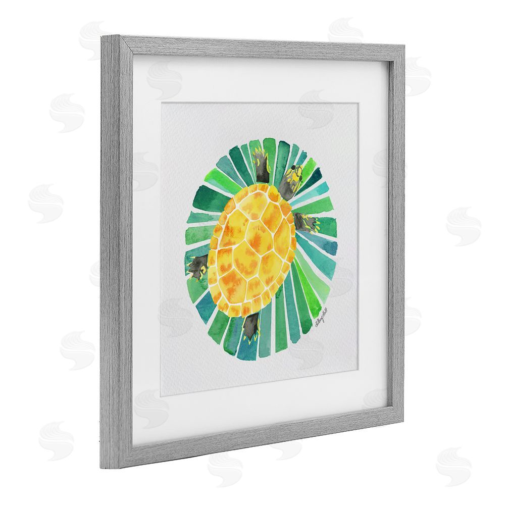 Hillary Holt Lotus Garden Turtle Gray Framed Print Under Glass Wall Art