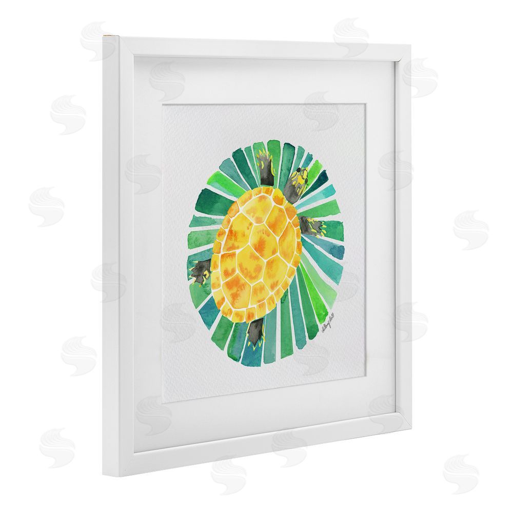 Hillary Holt Lotus Garden Turtle White Framed Print Under Glass Wall Art