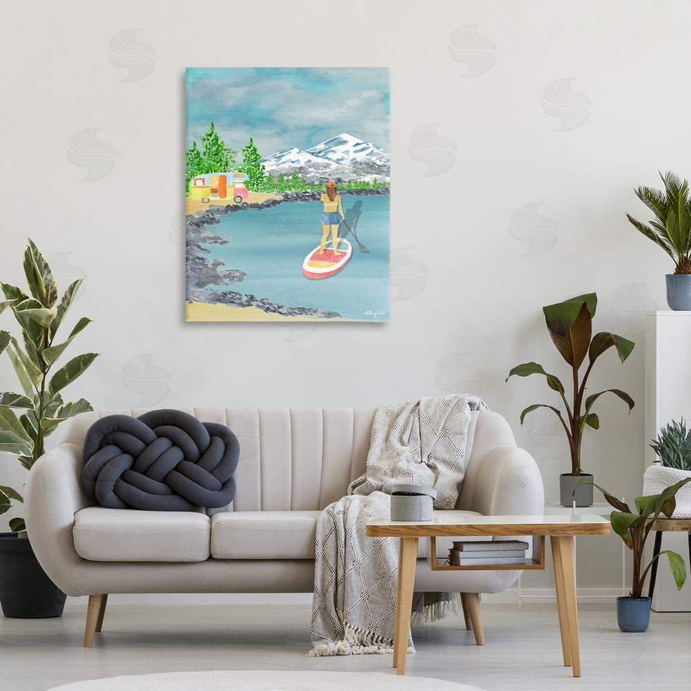 Hillary Holt Lake Tahoe Paddle Boarding Stretched Canvas Wall Art in Room