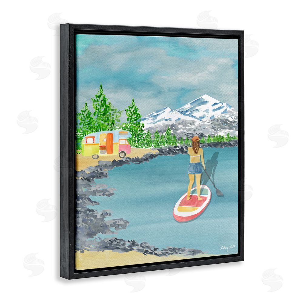 Hillary Holt Lake Tahoe Paddle Boarding Black Floating Framed Canvas Wall Art