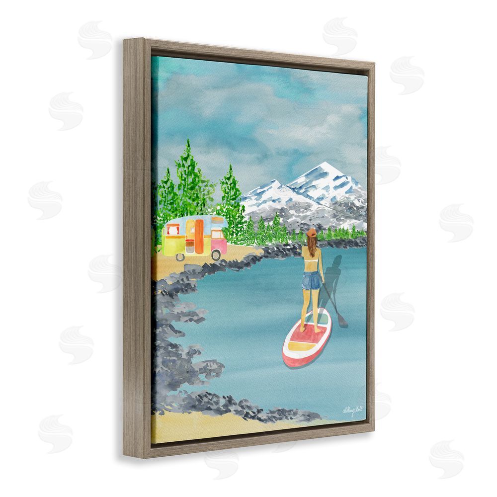 Hillary Holt Lake Tahoe Paddle Boarding Brown Floating Framed Canvas Wall Art