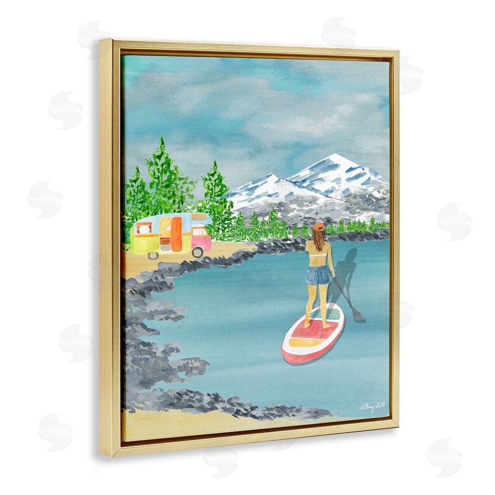 Hillary Holt Lake Tahoe Paddle Boarding Gold Floating Framed Canvas Wall Art