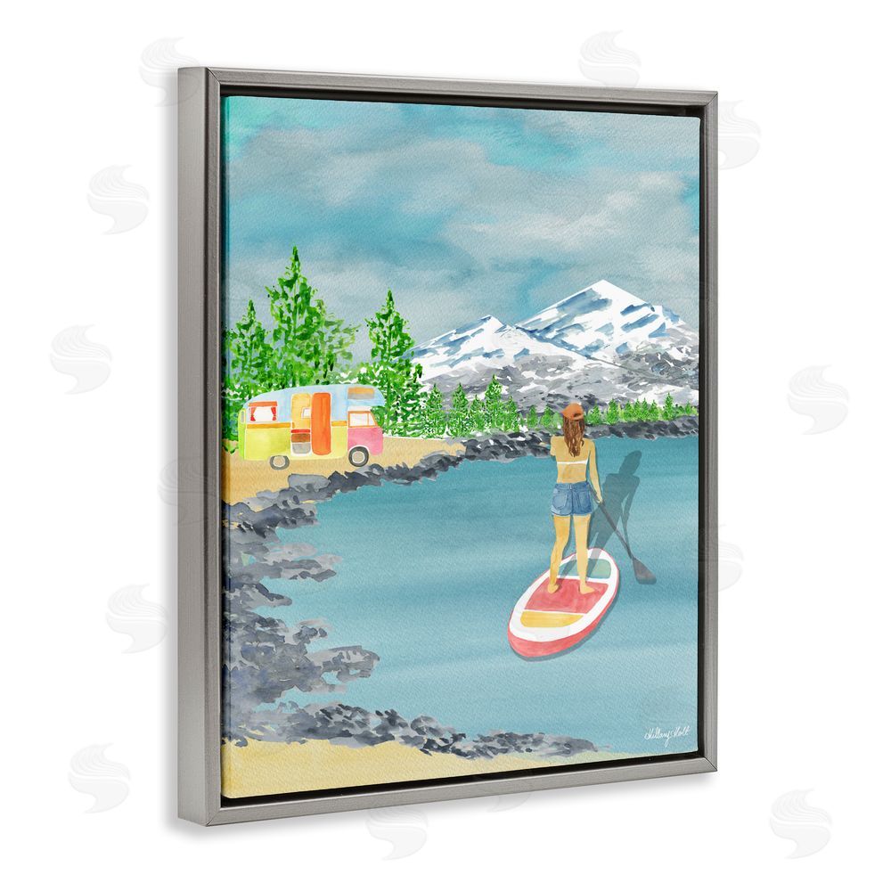 Hillary Holt Lake Tahoe Paddle Boarding Gray Floating Framed Canvas Wall Art