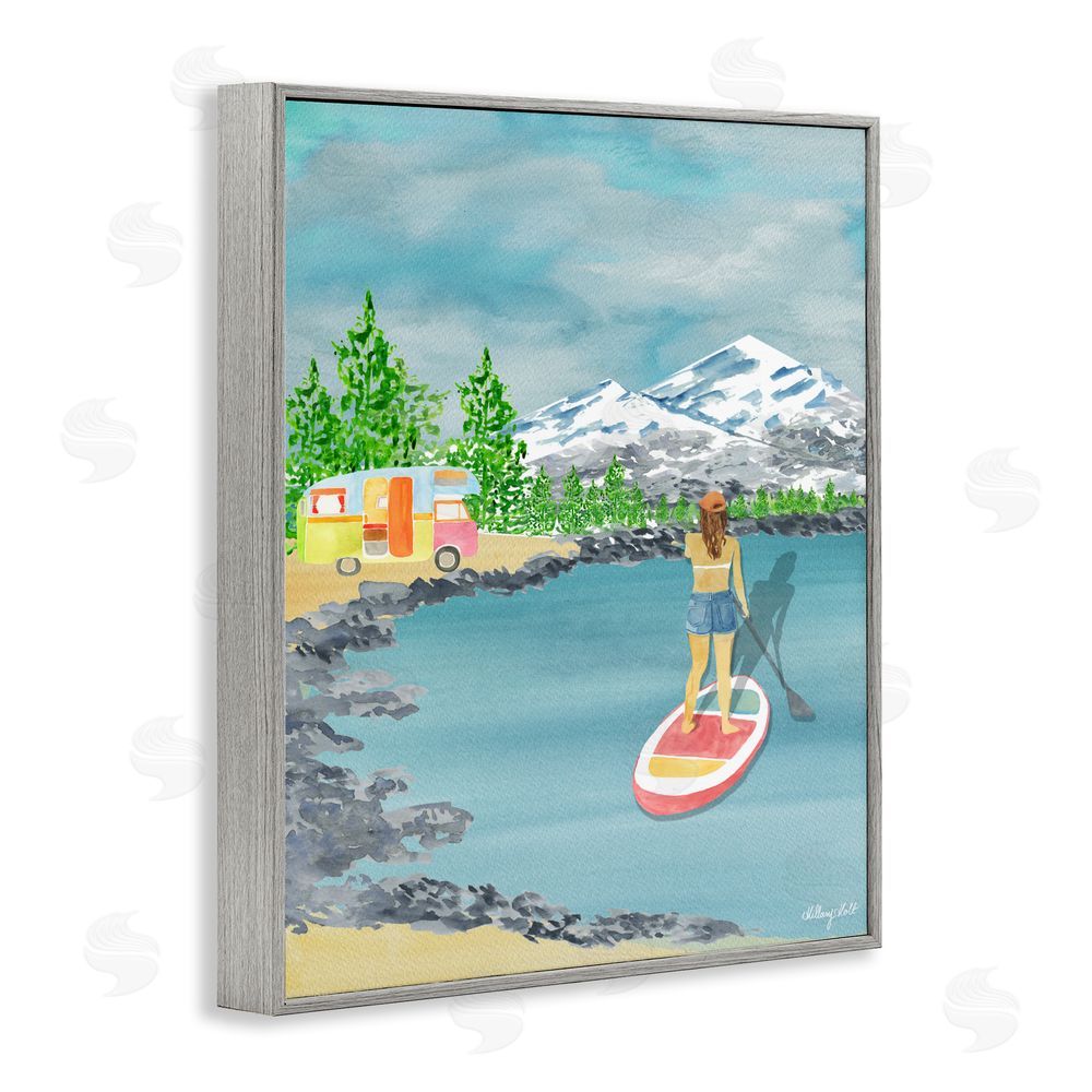 Hillary Holt Lake Tahoe Paddle Boarding Gray Framed Giclee Wall Art