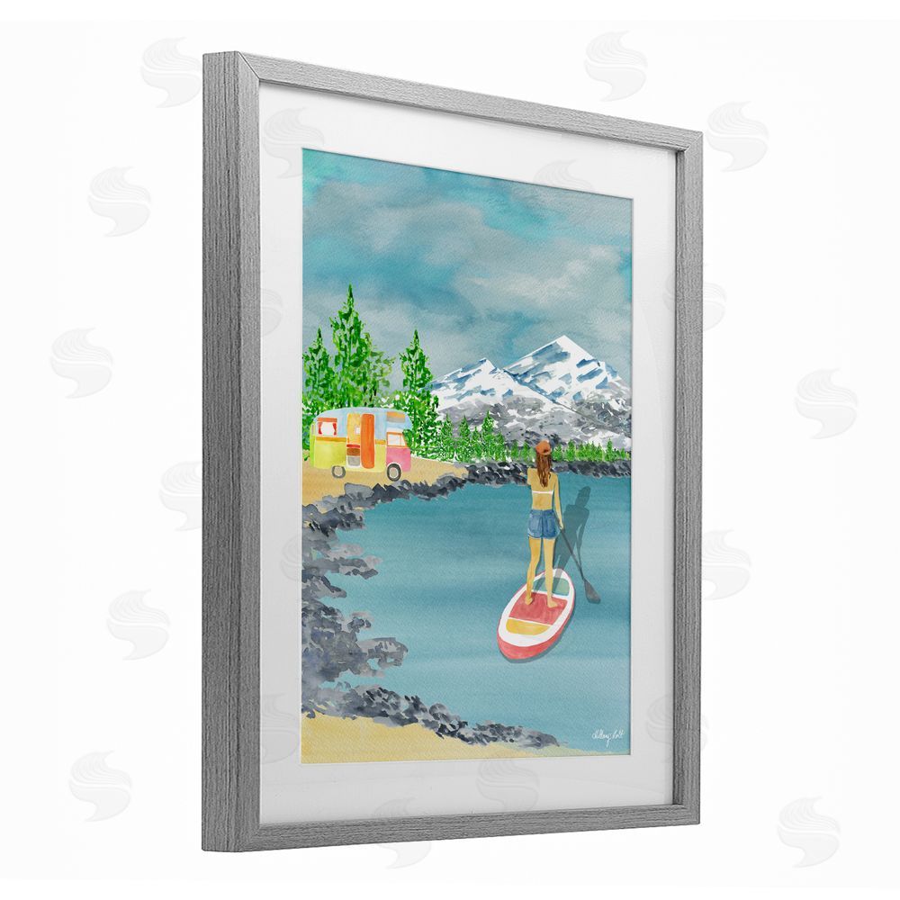 Hillary Holt Lake Tahoe Paddle Boarding Gray Framed Print Under Glass Wall Art
