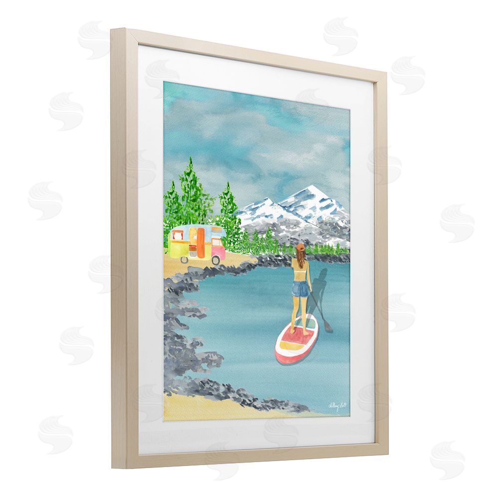 Hillary Holt Lake Tahoe Paddle Boarding Brown Framed Print Under Glass Wall Art