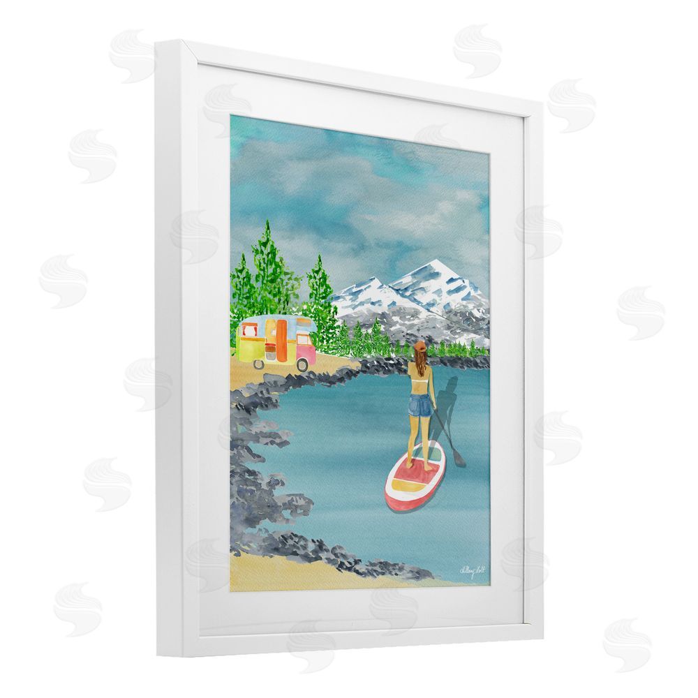 Hillary Holt Lake Tahoe Paddle Boarding White Framed Print Under Glass Wall Art