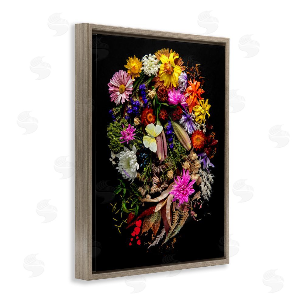 Carl Kravats November Flower Arrangement Brown Floating Framed Canvas Wall Art