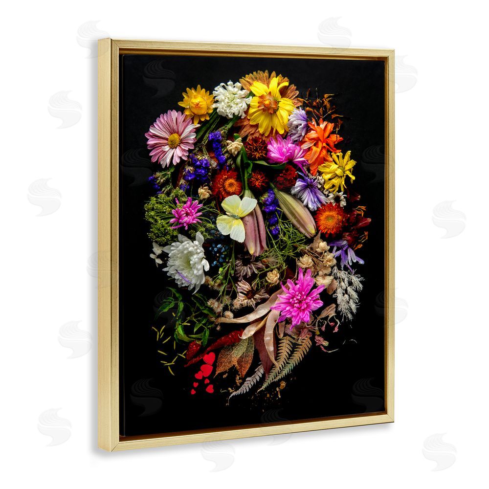 Carl Kravats November Flower Arrangement Gold Floating Framed Canvas Wall Art