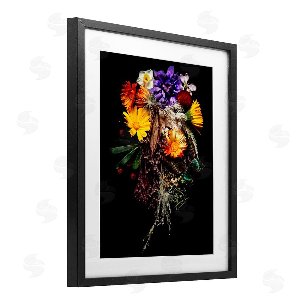 Carl Kravats Butterfly Adorned Arrangement Black Framed Print Under Glass with Matting Wall Art