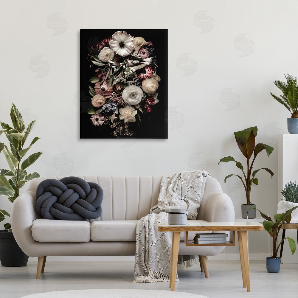 Carl Kravats Pale Yellow Roses Cluster Stretched Canvas Wall Art in Room