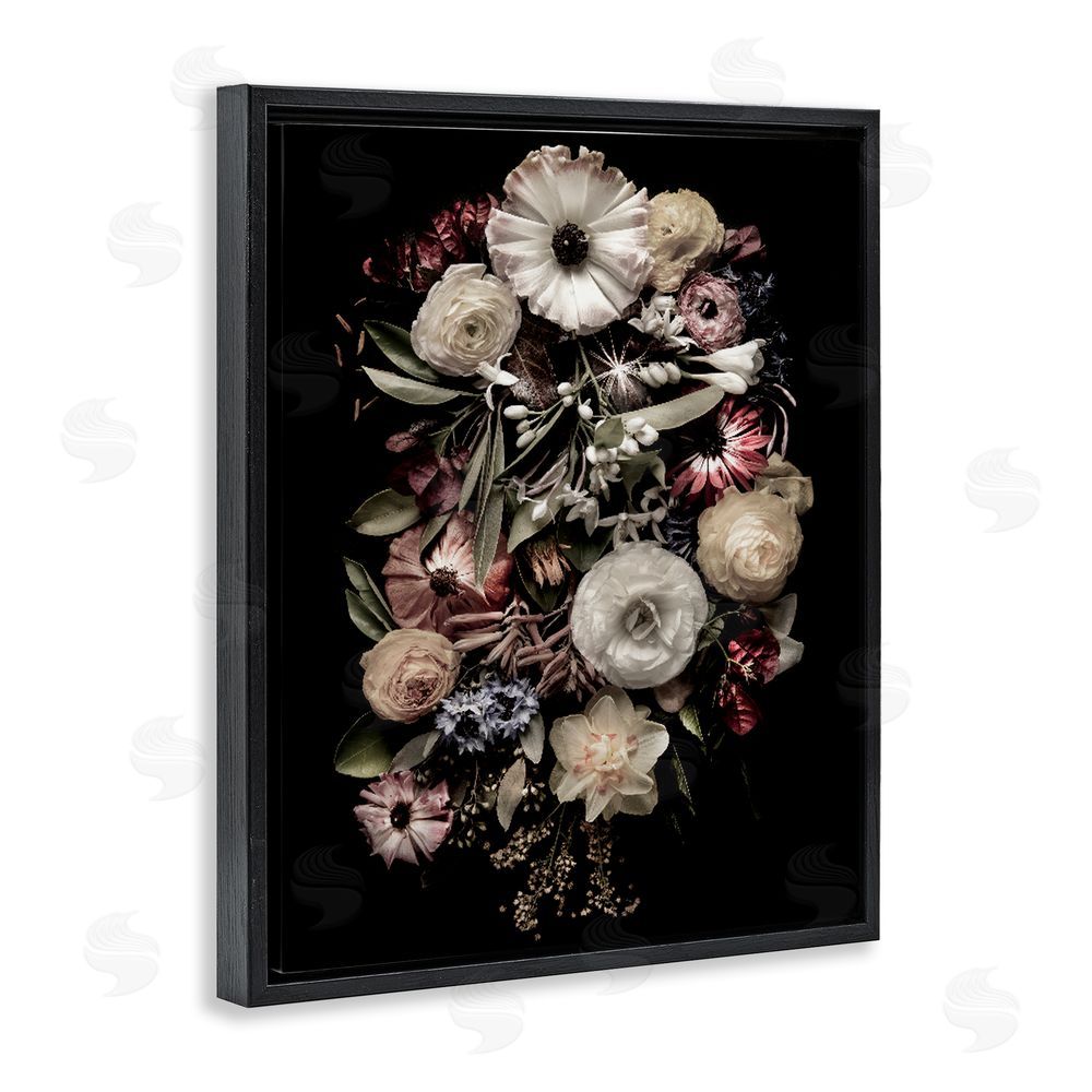 Carl Kravats Pale Yellow Roses Cluster Black Floating Framed Canvas Wall Art