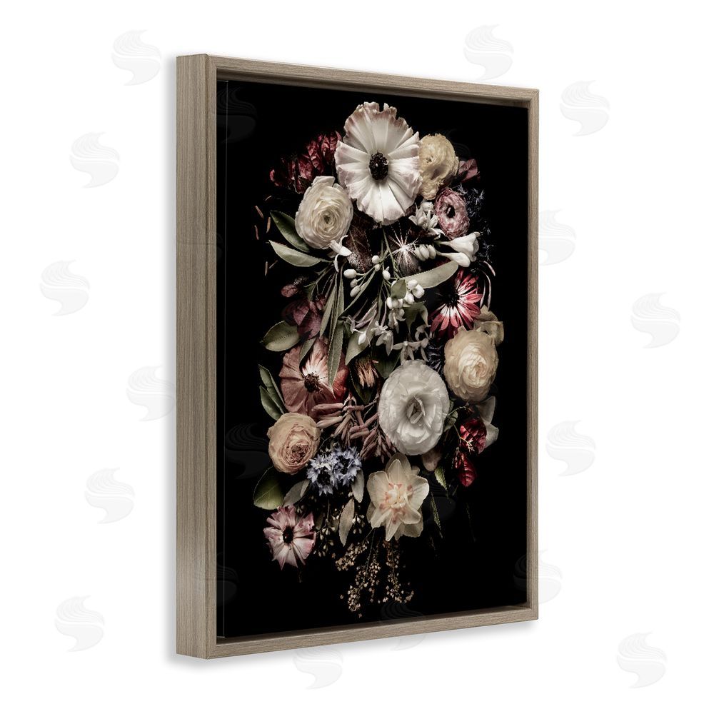Carl Kravats Pale Yellow Roses Cluster Brown Floating Framed Canvas Wall Art