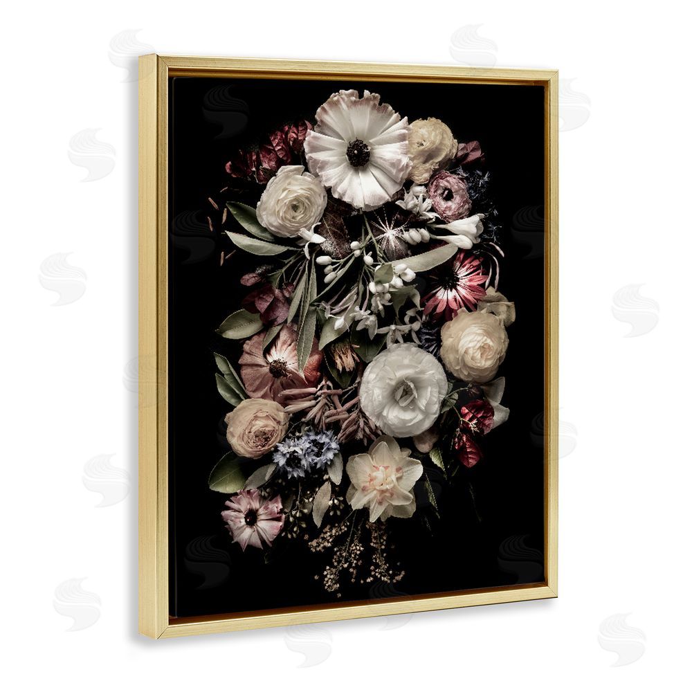 Carl Kravats Pale Yellow Roses Cluster Gold Floating Framed Canvas Wall Art