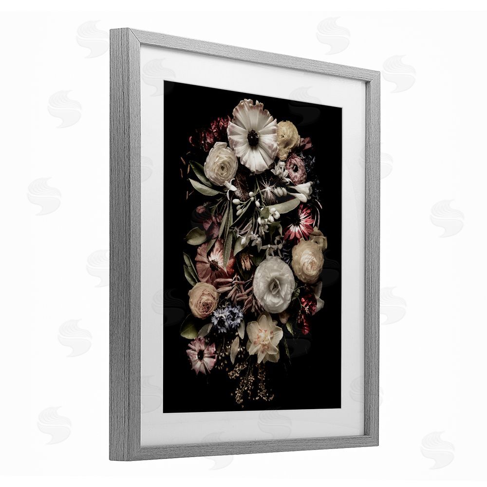 Carl Kravats Pale Yellow Roses Cluster Gray Framed Print Under Glass Wall Art
