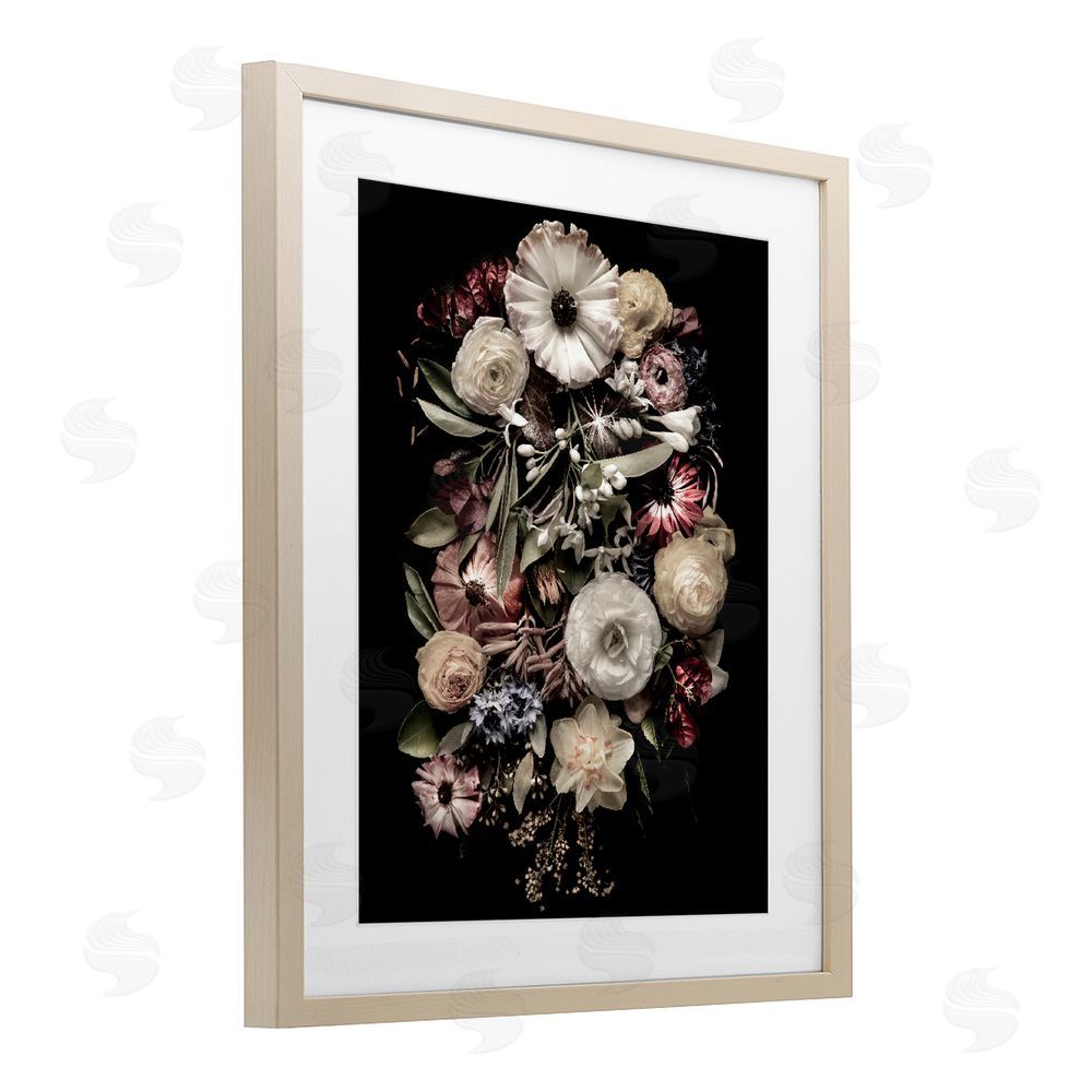 Carl Kravats Pale Yellow Roses Cluster Brown Framed Print Under Glass Wall Art