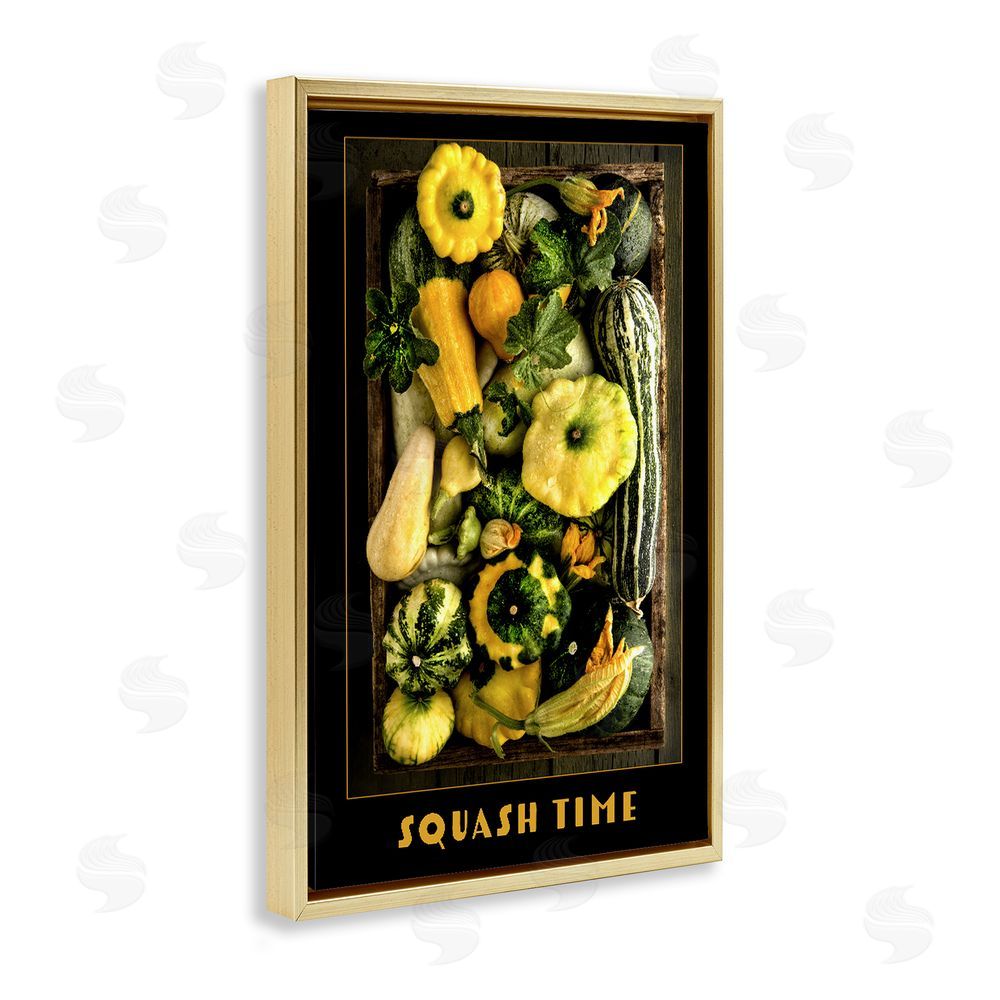 Carl Kravats Squash Time Vibrant Vegetables Gold Floating Framed Canvas Wall Art Print