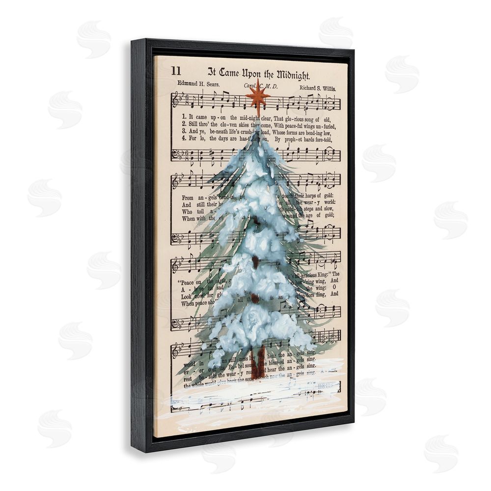 Cady Driver Christmas Tree & Sheet Music Black Floating Frame Canvas Wall Art Print