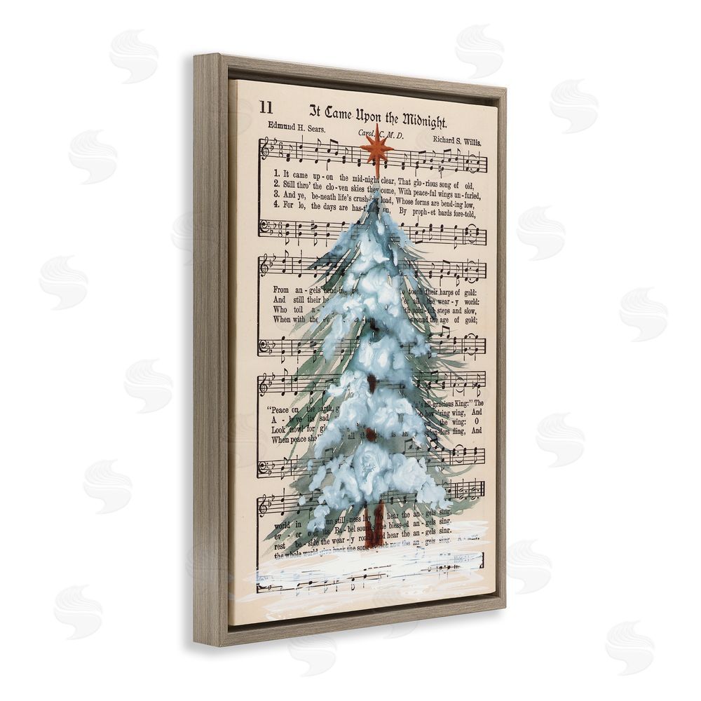 Cady Driver Christmas Tree & Sheet Music Brown Floating Frame Canvas Wall Art Print