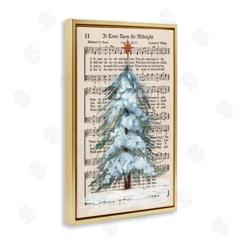Cady Driver Christmas Tree & Sheet Music Gold Floating Frame Canvas Wall Art Print