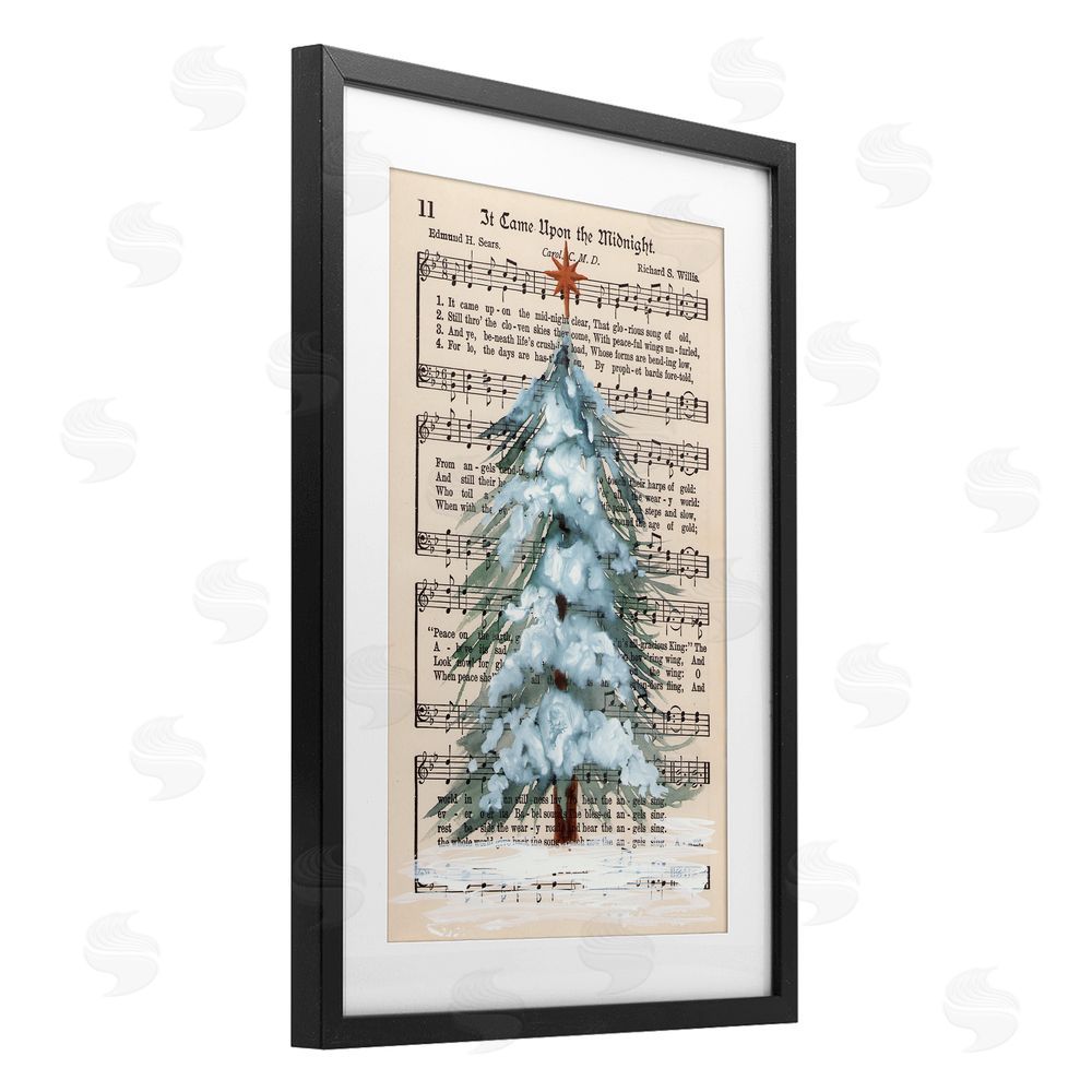 Cady Driver Christmas Tree & Sheet Music Black Framed Print Under Glass Wall Art
