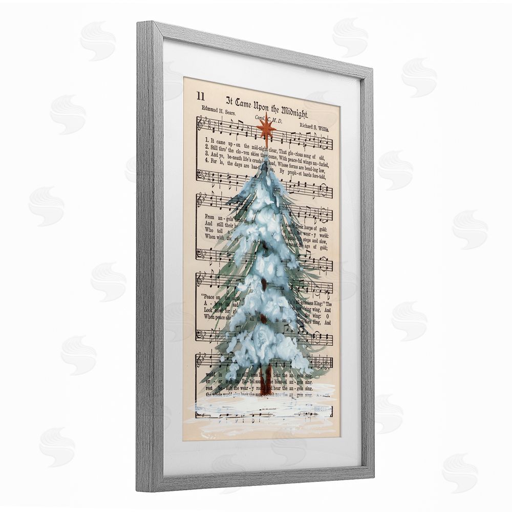 Cady Driver Christmas Tree & Sheet Music Gray Framed Print Under Glass Wall Art