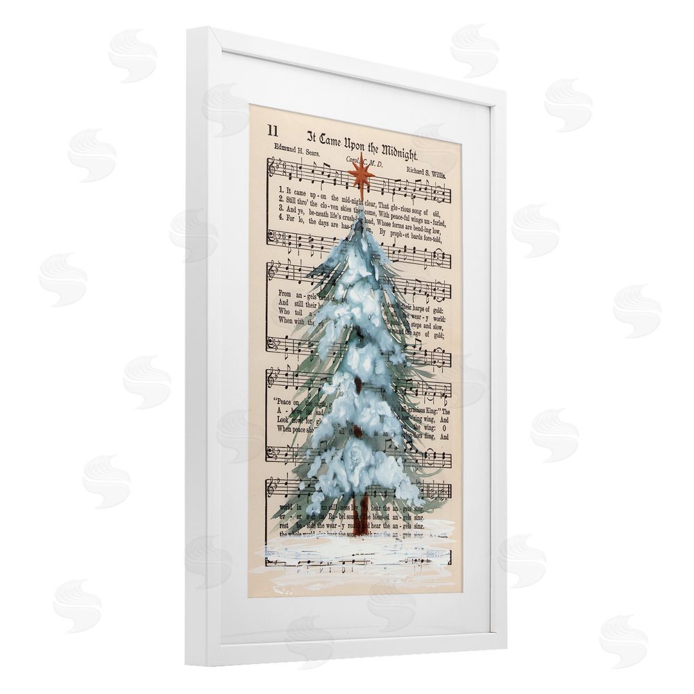 Cady Driver Christmas Tree & Sheet Music White Framed Print Under Glass Wall Art