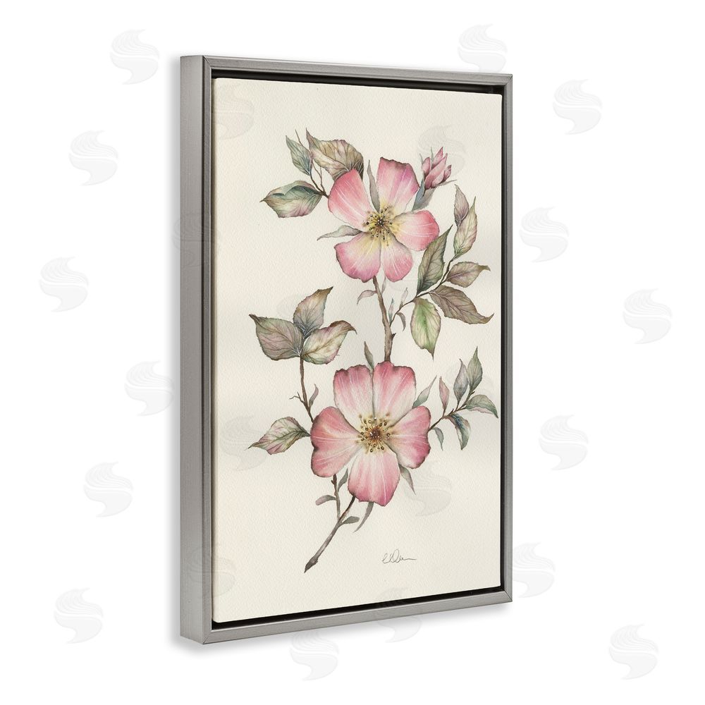 Cady Driver Two Flowers Natural Study Gray Floating Framed Canvas Wall Art Print