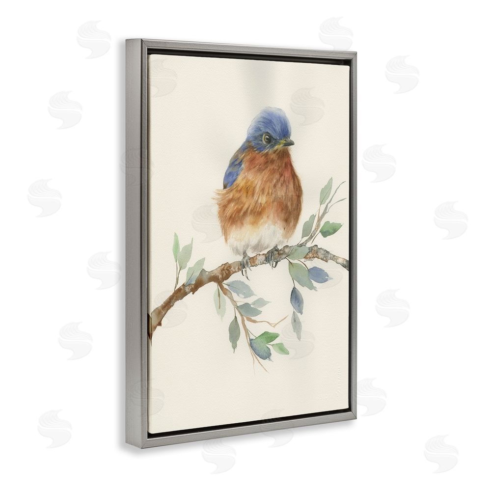 Cady Driver Songbird Perched on Branch Gray Floating Framed Canvas Wall Art Print