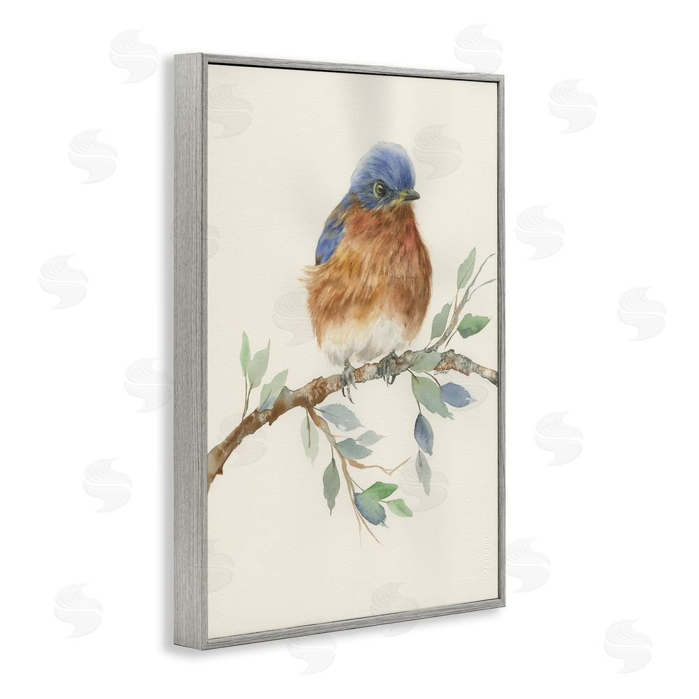 Cady Driver Songbird Perched on Branch Gray Framed Giclee Wall Art Print