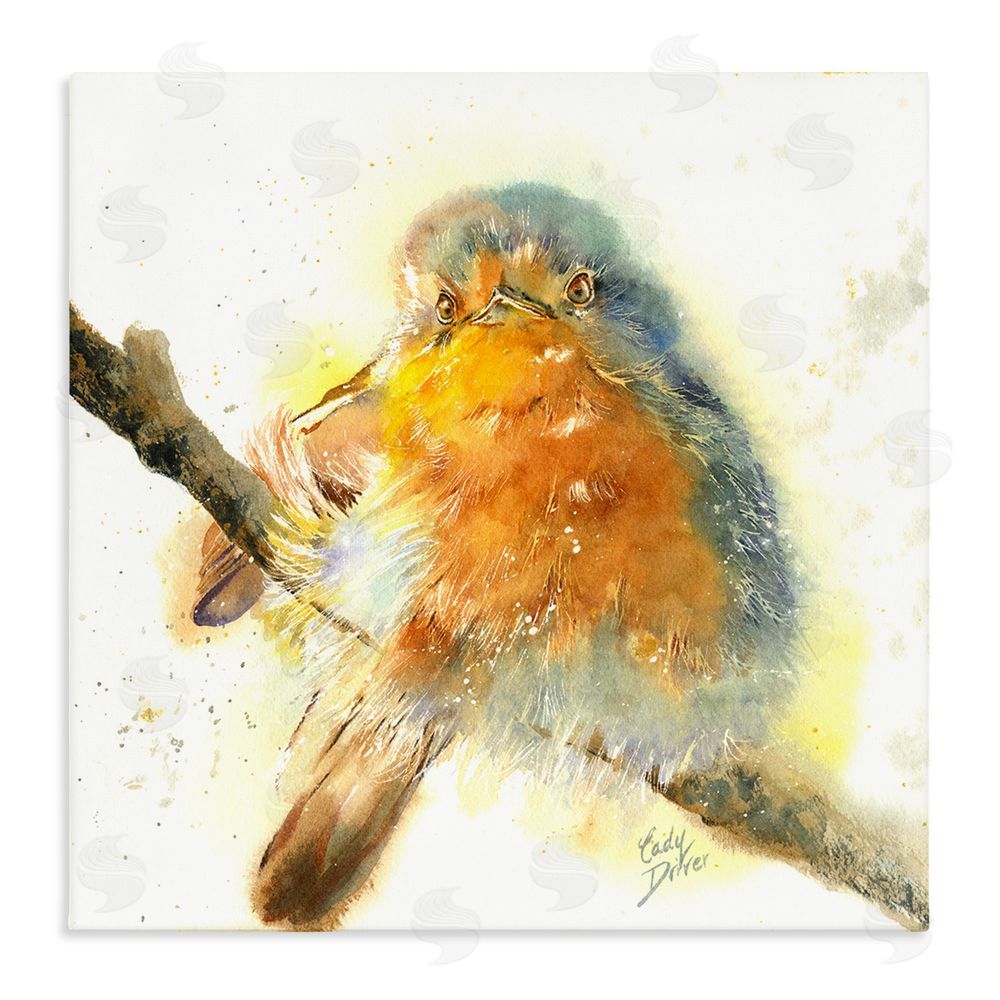 Cady Driver Seated Songbird Watercolor Stretched Canvas Wall Art Print